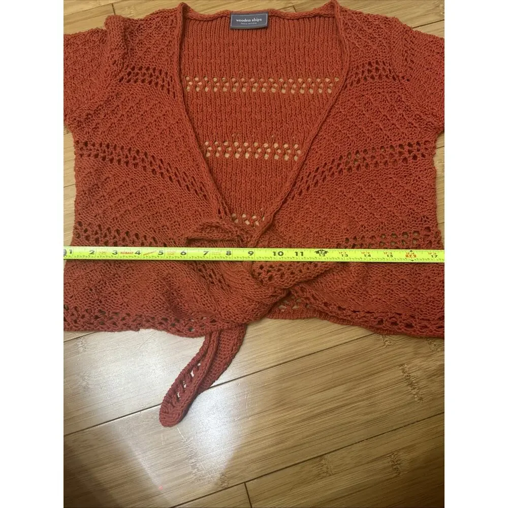 WOODEN SHIPS Paola Buendia Rust Crochet Cardigan Cottagecore Festival Hippie M/L - Picture 6 of 7